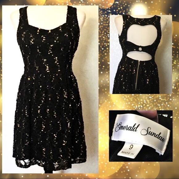 Black and gold back cutout emerald sundae size 9 sleeveless dress - Picture 1 of 7